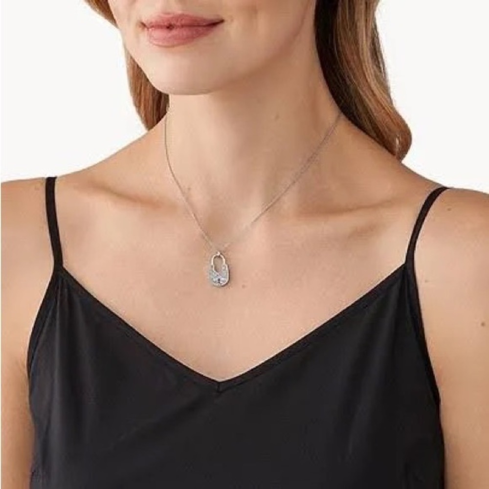Michael Kors Silver Pavé Lock Pendant Necklace NWT Boxed - Picture 3 of 3